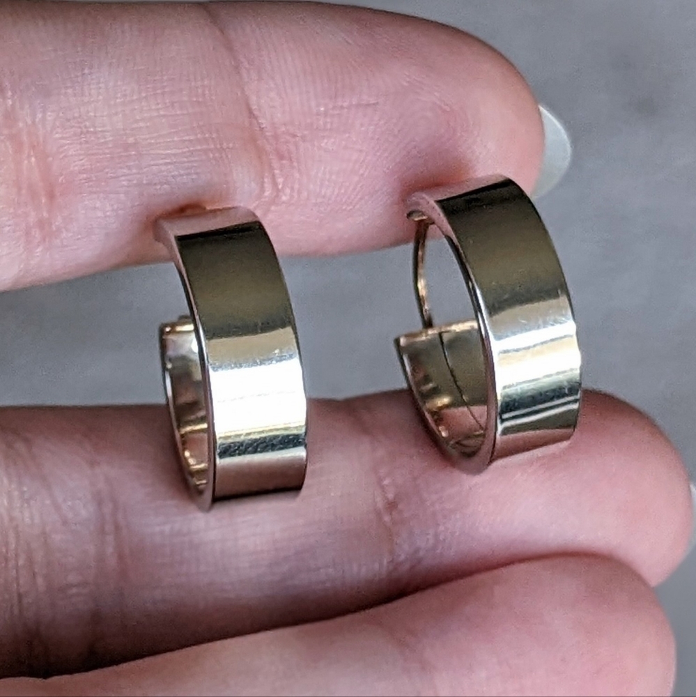 10K solid white gold chunky hoops